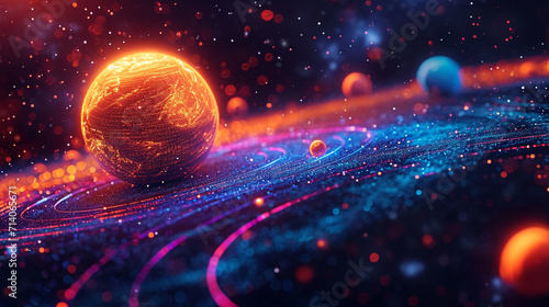 Neon black light sgraffito solar system 3d illustration photo