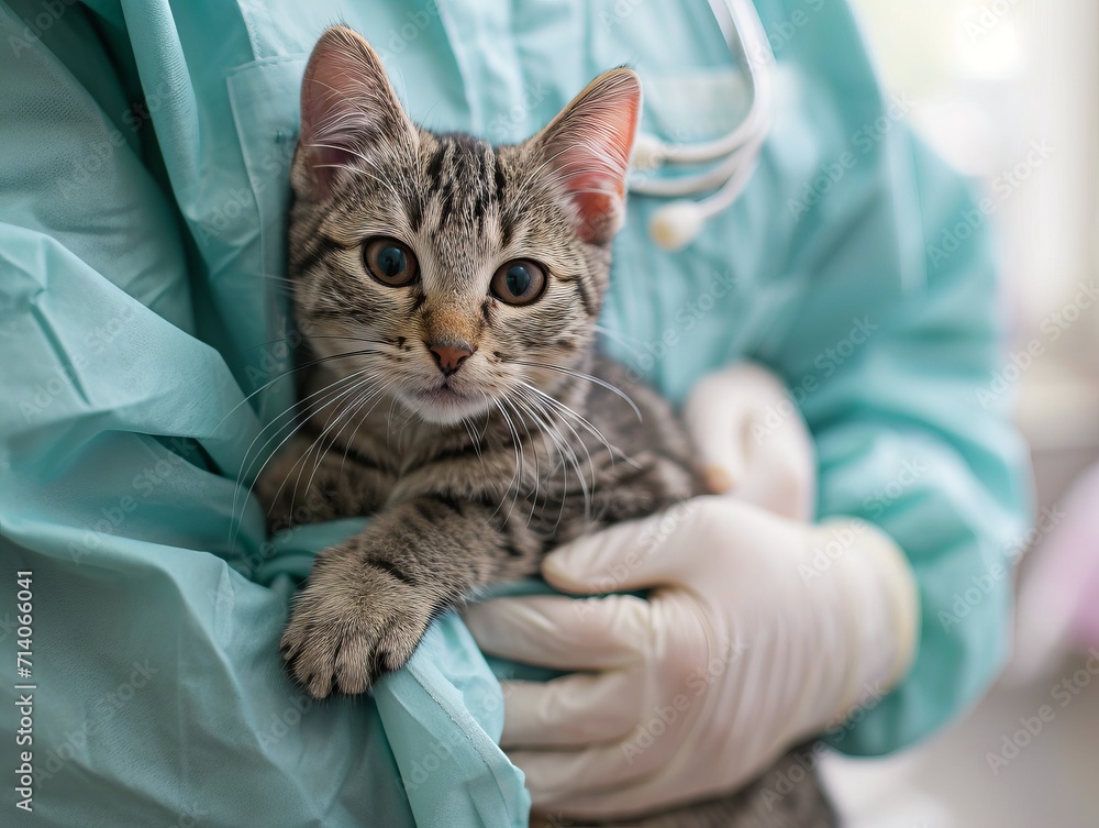 Kitten in the hands of a veterinarian