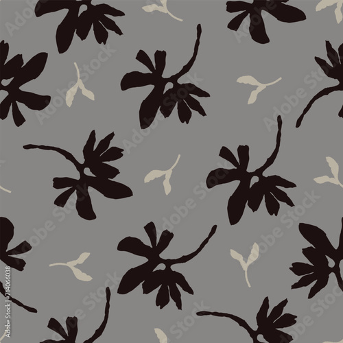 Masculine vector floral pattern with organic botanical shapes. Modern bold black white flower print, design in neutral scandi style.