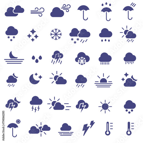 Weather. Weather forecast. Set of dark full weather forecast icons. Vector illustration.