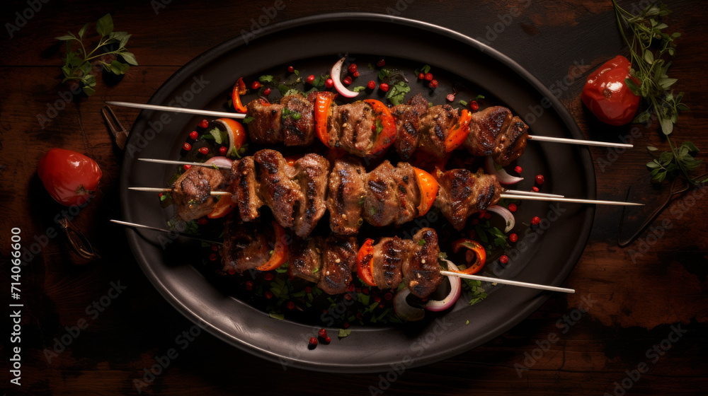 A delectable plate of lamb kebabs, marinated in flavorful spices and grilled to perfection