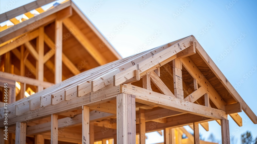 Wooden Framework Structure of a Residential House Under Construction