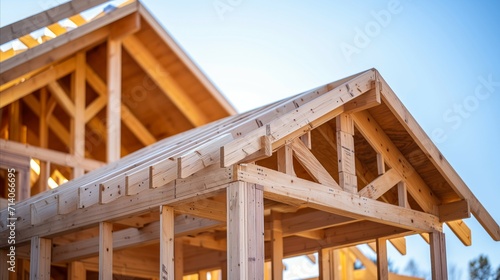Wooden Framework Structure of a Residential House Under Construction