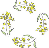 シンプルにデフォルメした春らしい菜の花のフレーム風イラストセット