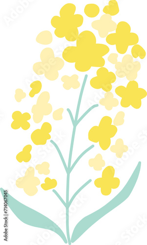 ワンポイントに使えるシンプルにデフォルメした菜の花のカラーイラスト