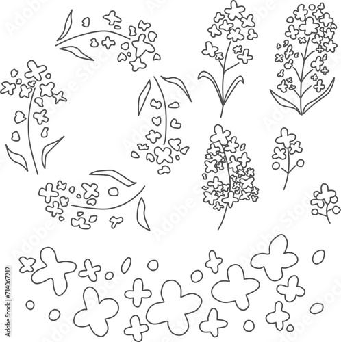 シンプルにデフォルメした春らしい菜の花の線画セット
