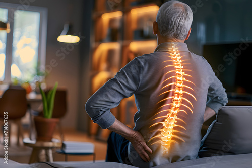 Old man with back pain photo