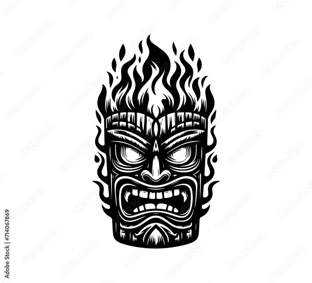 Hawaiian Restaurant and bar Logo Design , black and white, tiki , fire