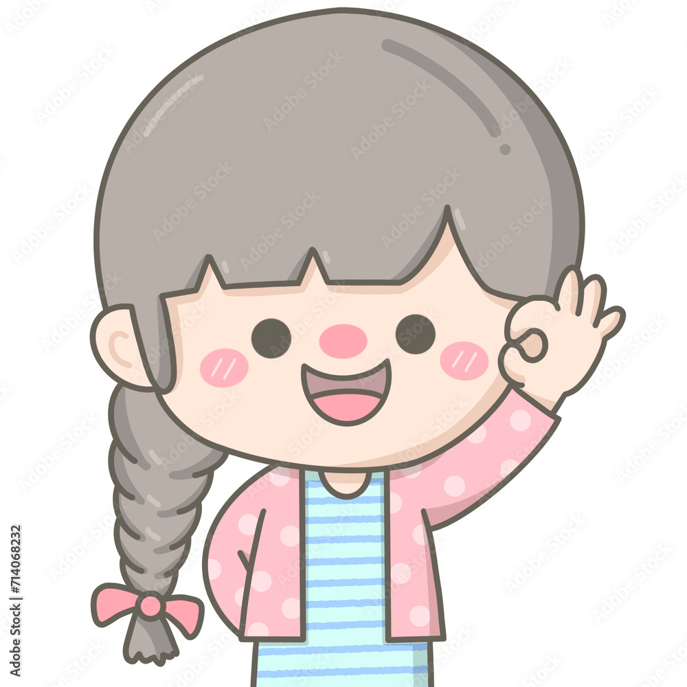cute little pastel long hair girl hand gesture sign okay