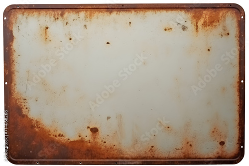 Old blank rusty metal sign isolated on transparent or white background, png