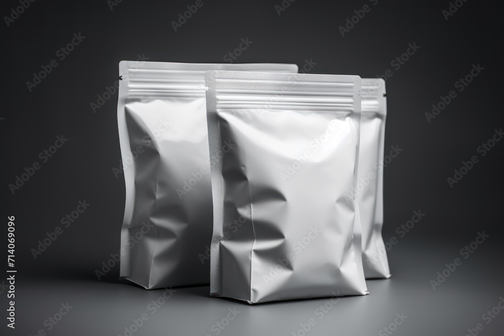 Aluminum Foil Packaging Mockup isolated. Food Blank foil bags mockup isolated. Blank Food Pouch Aluminum Foil Pack Mockup. Mockup.
