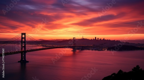 Sunset View of the Golden Gate Bridge, A Stunning Vision of Nature and Engineering © Andrii