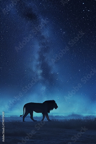 Fototapeta night on the African savanna a solitary animal strolls under a vast starry sky