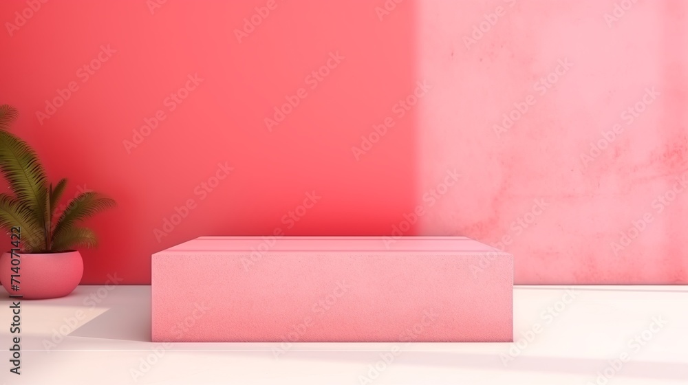 Transform your cosmetic beauty and fashion banner with a pink podium, crafting a minimal product display pedestal in an empty studio scene for a captivating concept. Generative Ai Transform your cosmetic beauty and fashion banner with a pink podium, crafting a minimal product display pedestal in an empty studio scene for a captivating concept. Generative Ai