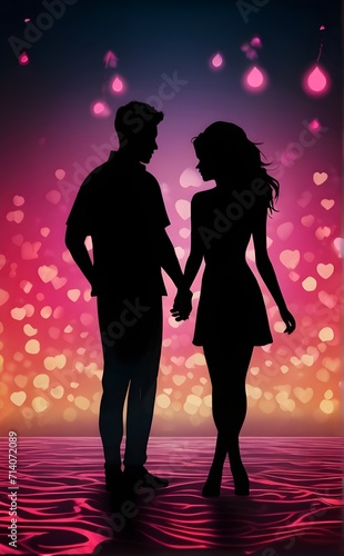 shadow loving couple romantic valentine illustration, Happy Valentine's day