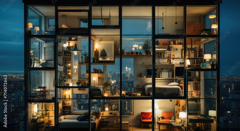 In the heart of the city, a solitary room stands tall with elegant ...