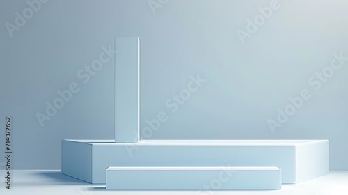 Explore an abstract minimal scene with a geometric podium for showcasing cosmetic products. Blue studio background for a stylish stage showcase on a pedestal stand. Generative AI