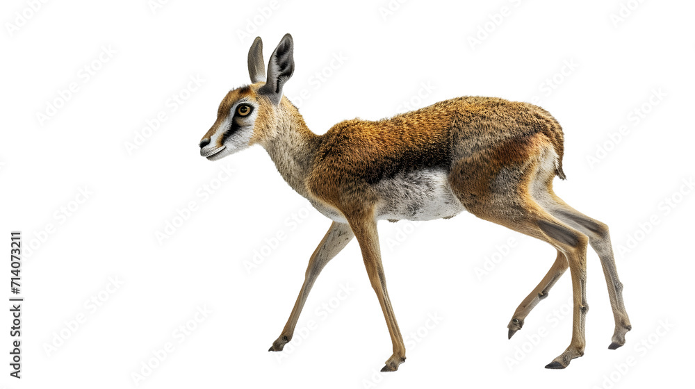 Small Antelope Walking on White Background, Natures Graceful Creature in Action Small Antelope Walking on White Background, Natures Graceful Creature in Action