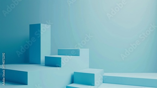 Display product abstract minimal scene with geometric podium platform. Background podium. stand for cosmetic products. Stage showcase on pedestal blue studio. Generative AI