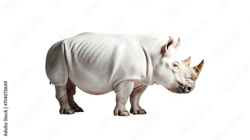 Majestic White Rhinoceros Standing on Plain White Background