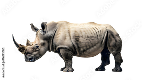 Majestic White Rhinoceros Standing on White Background