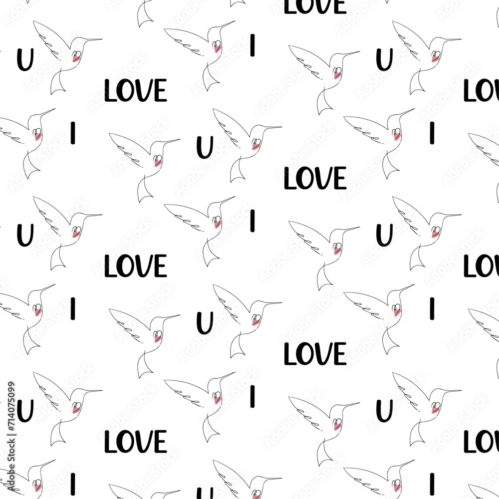pattern bird with a heart of red and the words I love you on a white background pattern bird with a heart of red and the words I love you on a white background