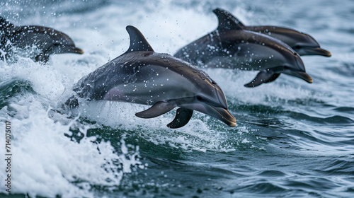 dolphins jumping out of water in the ocean © Christopher