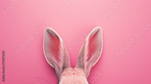 Rabbit ears stick out on a pink background photo