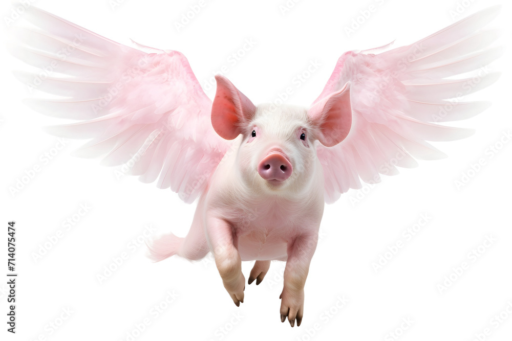 pig flying with wing isolated on transparent background - obrazy, fototapety, plakaty 