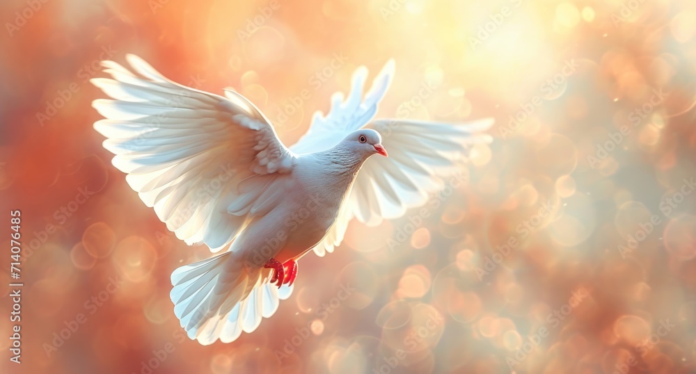 a white dove flying through the sky against a bright background a white dove flying through the sky against a bright background