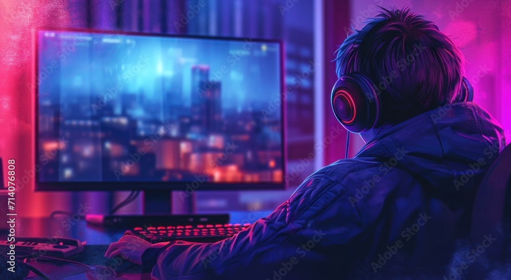 a person wearing headphones is sitting at a desk a person wearing headphones is sitting at a desk