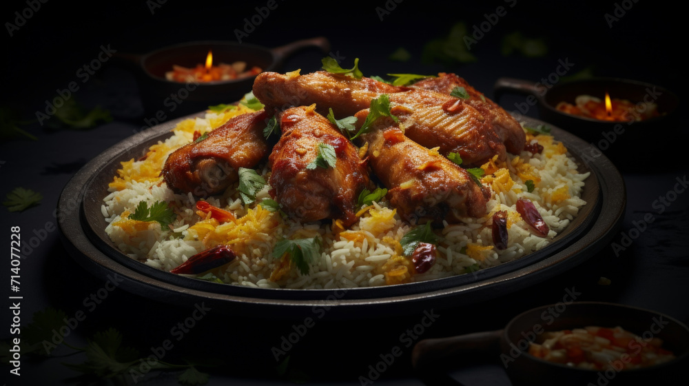 A plate of tender and flavorful chicken mandi, a popular dish in the Arabian Peninsula during Ramadan