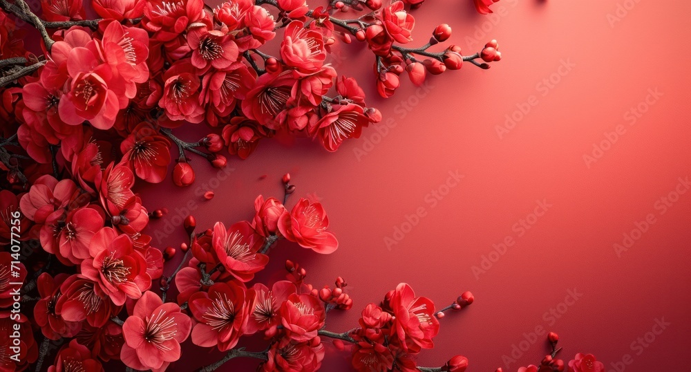 a branch with several red branches on red background a branch with several red branches on red background