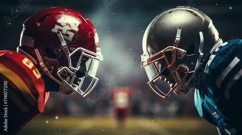 Pro Football Championship Showdown: Teams Primed with Elite Athletes, Intense Confrontations Await. Expect a Fierce Display of Strength and Endurance in a Stadium Bathed in Striking Lighting