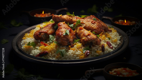 A plate of tender and flavorful chicken mandi, a popular dish in the Arabian Peninsula during Ramadan