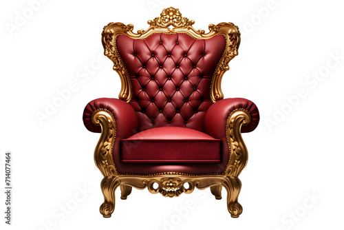 Red and gold luxury armchair isolated on transparent or white background, png
