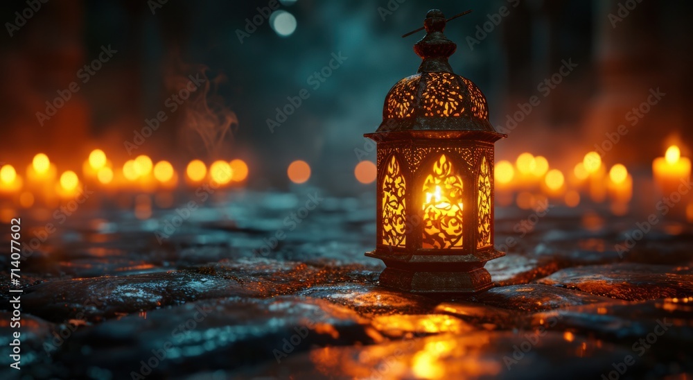 an islamic lantern sitting in a dark, dry, dark room with candles shining on it an islamic lantern sitting in a dark, dry, dark room with candles shining on it