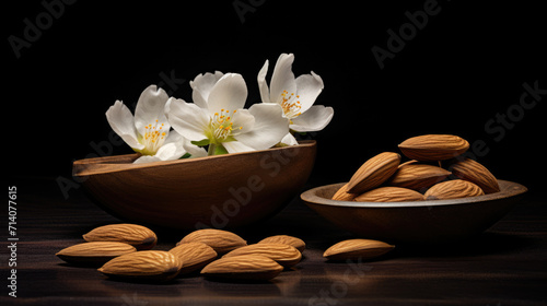 Almonds on dark background