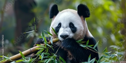 Panda eats bamboo close-up Generative AI