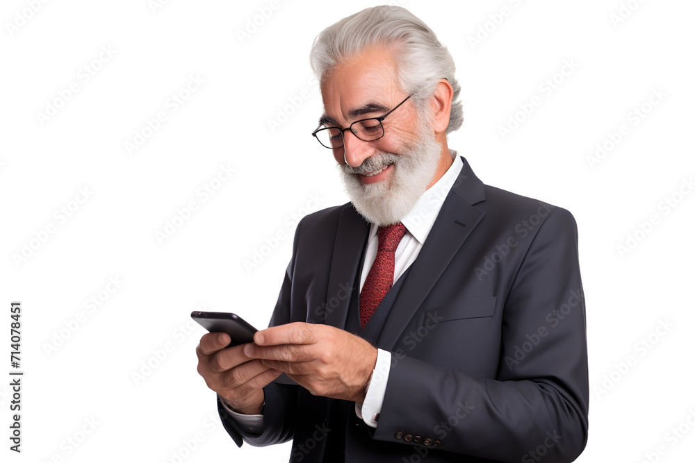 senior businessman in suit use mobile phone isolated on transparent background senior businessman in suit use mobile phone isolated on transparent background