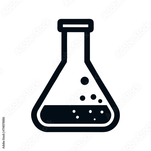 Vector black and white icon of a flask with a substance for laboratory research.