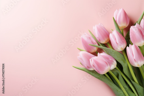 tulips bouquet on pink background with copyspace © MisuqRahaman