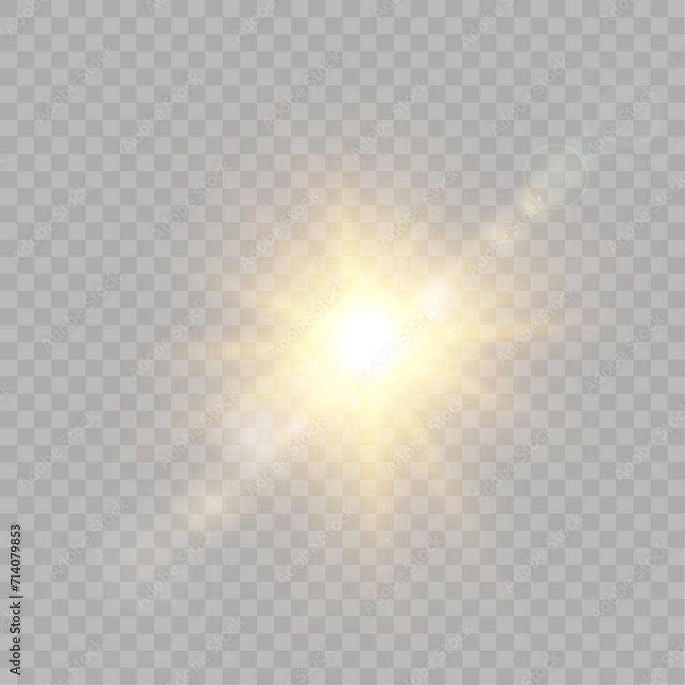 Realistic sun rays. Yellow solar effect glow abstract glitter light effect sun glowing isolated vector illustration