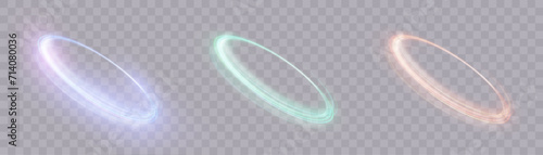 Abstract neon glowing ring. A bright trail of luminous rays swirling in a fast spiral motion. Light golden swirl. Vector photo