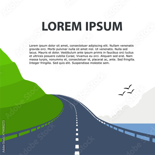 highway in the mountains near the coast. flat design for brocure and poster template