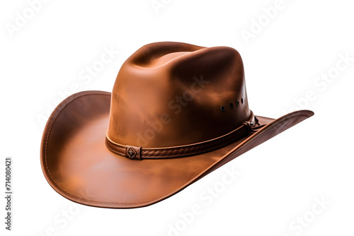 Rodeo horse rider brown leather cowboy hat isolated on transparent and white background, png