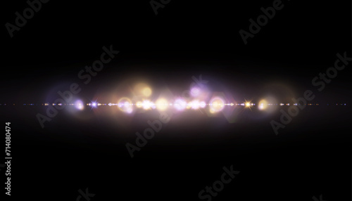 Glowing light effect. Sparkling highlights of a bright flash with a colorful purple-gold shimmer. Vector illustration.