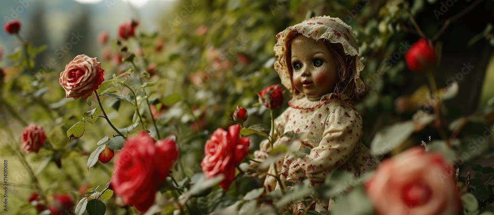 Scary doll in Swiss garden.