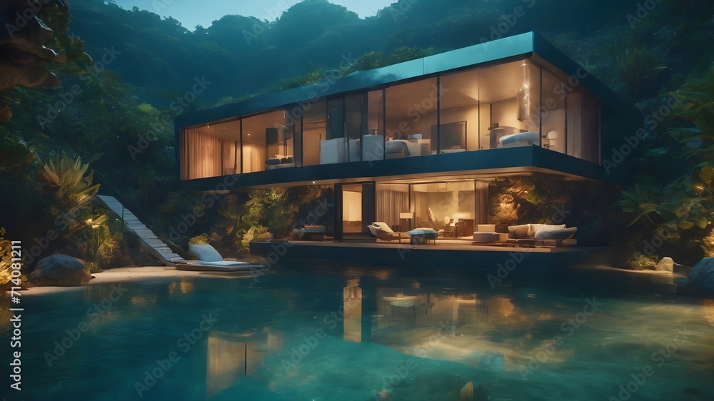 Obraz premium Home in Ocean Background Very cool