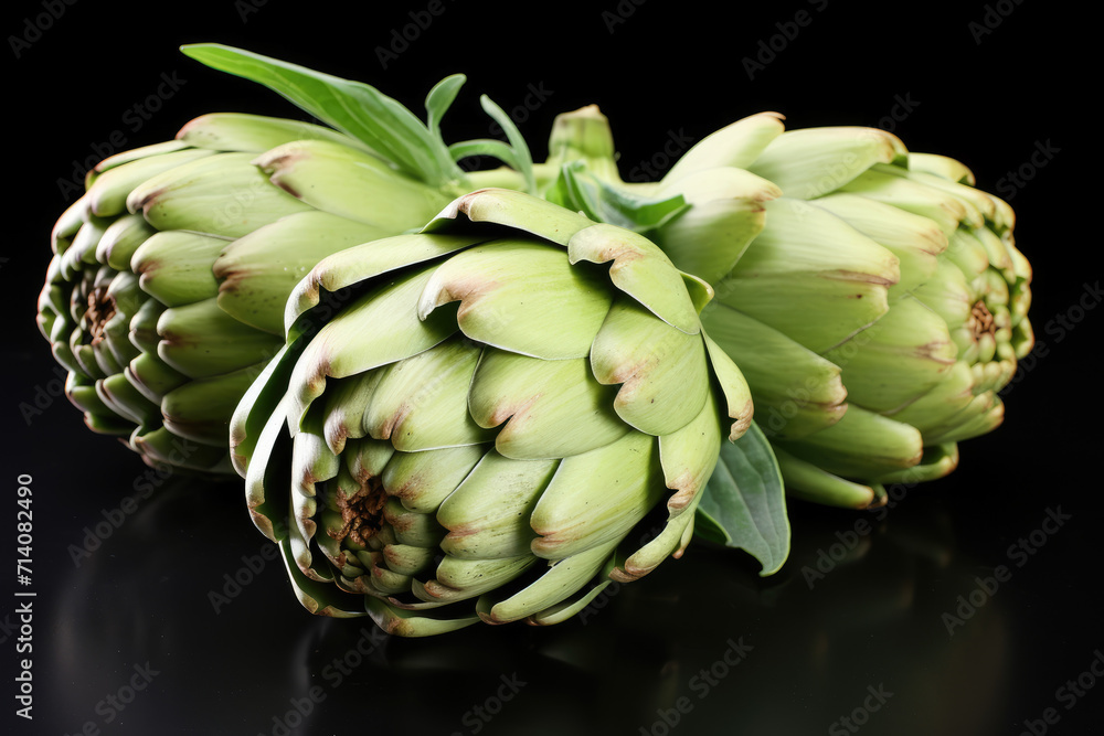 Obraz premium Artichoke vegetable, black isolated background